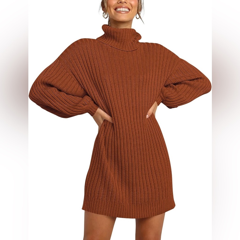 ANRABESS Oversized Turtleneck Batwing Sleeve Sweater Dress